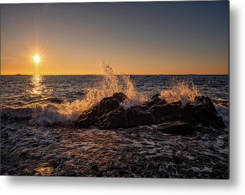 New Hampshire Metal Print featuring the photograph Sunlit Splash by Jeff Sinon