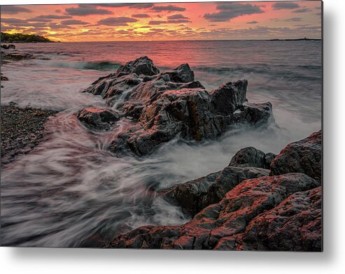 New Hampshire Metal Print featuring the photograph Sunrise On The Rocks, Fort Foster. by Jeff Sinon