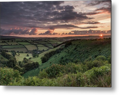 Exmoor National Park Metal Print featuring the photograph Sunrise Over The Punchbowl, Exmoor, England, UK by Sarah Howard