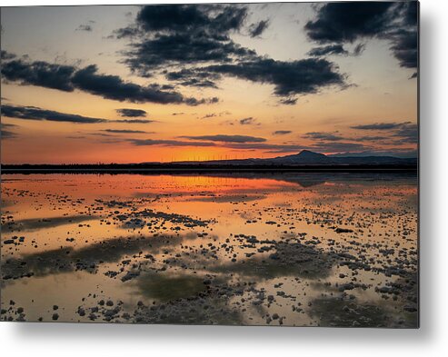 Sunset Metal Print featuring the photograph Sunset and reflections at the lake by Michalakis Ppalis