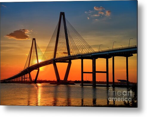 Ravenel Bridge Metal Print featuring the photograph Sunset at Charleston by Shelia Hunt