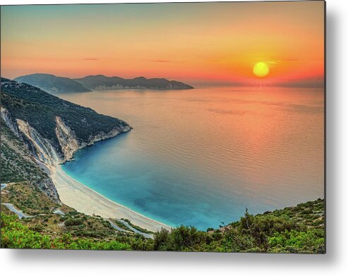 Myrtos Metal Print featuring the photograph Sunset at Myrtos in Kefalonia, Greece by Constantinos Iliopoulos