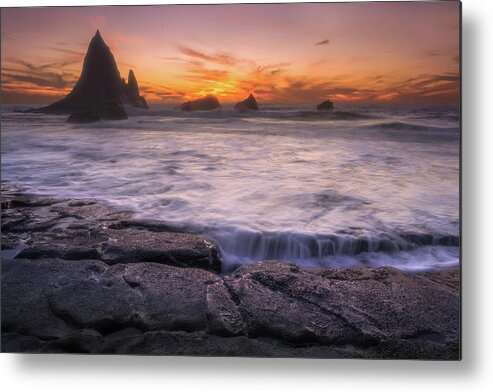 Color Metal Print featuring the photograph Sunset at the Rock by Laura Macky