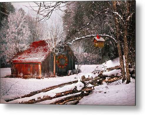 Barn Metal Print featuring the photograph Sunset Barn in the Snow by Debra and Dave Vanderlaan