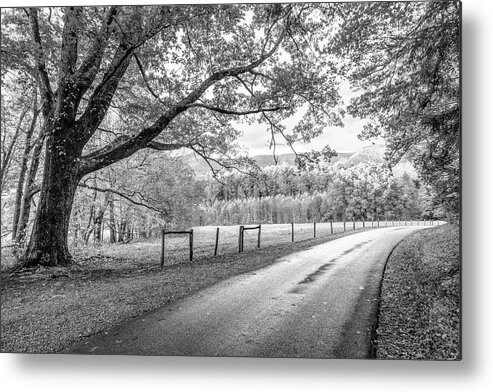 Black Metal Print featuring the photograph Sunset in Cades Cove Black and White by Debra and Dave Vanderlaan