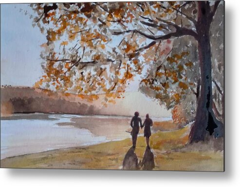 Landscape Metal Print featuring the painting Sunset Lovers by Sandie Croft