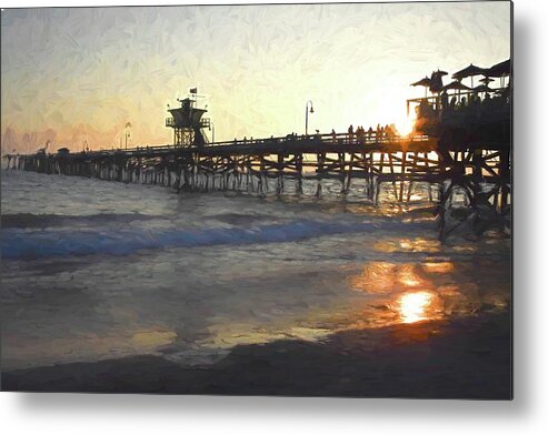San Clemente Pier Metal Print featuring the mixed media Sunset on the San Clemente Pier by Rebecca Herranen