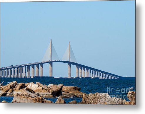 Sunshine Skyway Metal Print featuring the photograph Sunshine Skyway on Tampa Bay by L Bosco