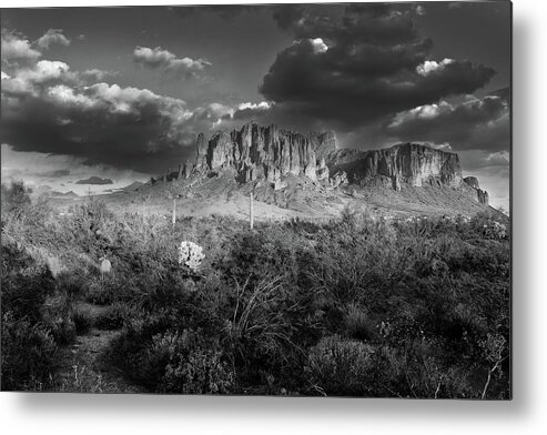 Superstition Mountains Metal Print featuring the photograph Superstition Mountains Black and White by Chance Kafka