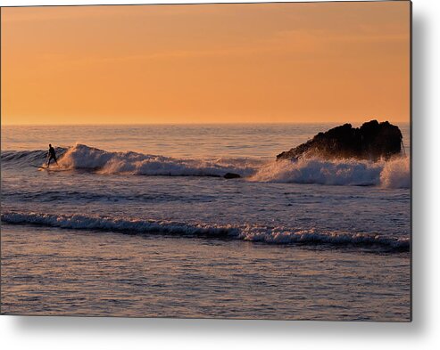 Surfer Metal Print featuring the photograph Surfing the Early Morning Waves in Malibu by Matthew DeGrushe