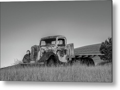  Metal Print featuring the photograph Sweet Old Truck, Black and White by Marcy Wielfaert