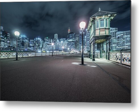 Empty Metal Print featuring the photograph Sydney central Pyrmont bridge at night by Chinaface