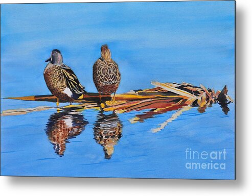 Ducks Metal Print featuring the painting Table for Two by John W Walker