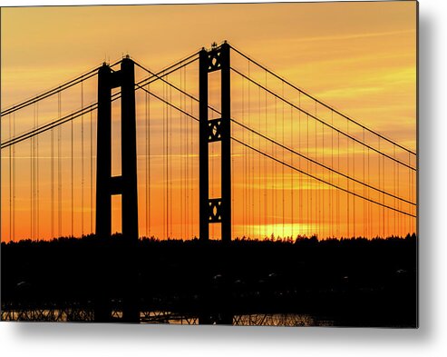 Tacoma Metal Print featuring the photograph Tacoma Narrows Bridges Fiery Sunset by Rob Green