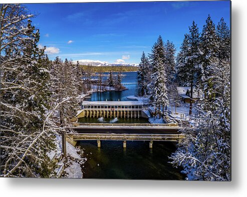 Drone Metal Print featuring the photograph Tahoe City Dam 3 by Clinton Ward
