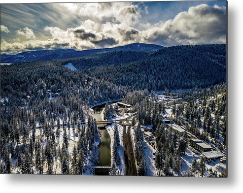 Drone Metal Print featuring the photograph Tahoe City River by Clinton Ward