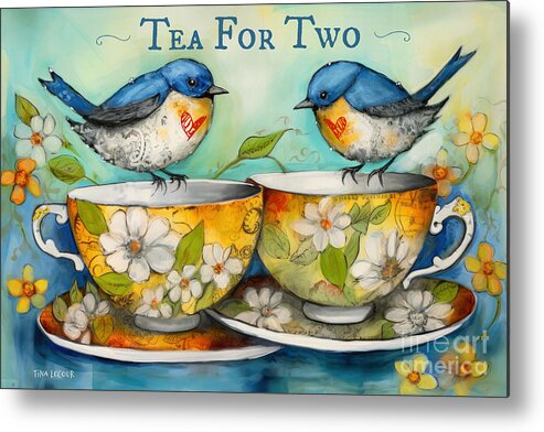 Bluebirds Metal Print featuring the painting Tea For Two by Tina LeCour