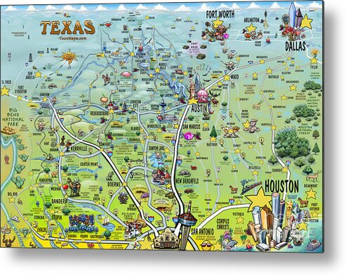 Texas Metal Print featuring the digital art Texas Big Fun Map by Kevin Middleton