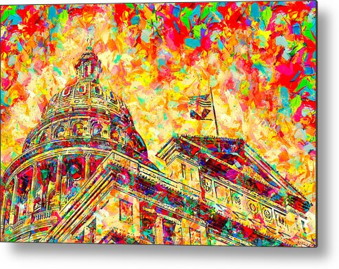 Texas State Capitol Metal Print featuring the digital art Texas State Capitol in Austin - colorful painting by Nicko Prints