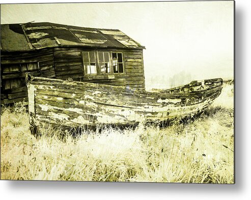 Northumberland Metal Print featuring the photograph Textured Old Boat and Shed by John Paul Cullen