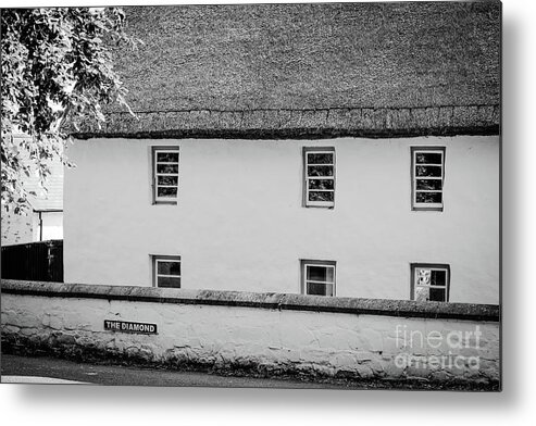 Thatched Building Metal Print featuring the photograph Thatched Building on the Diamond bw by Eddie Barron