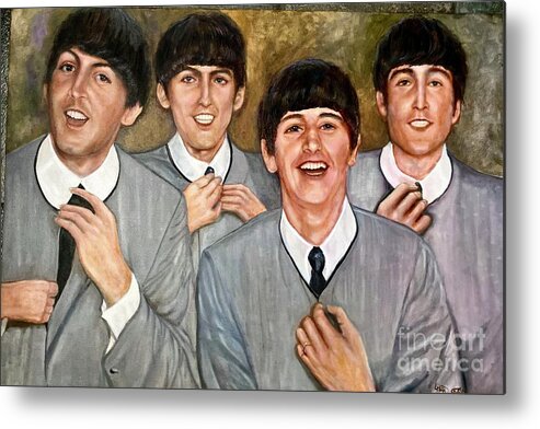 Beatles Metal Print featuring the painting The Beatles portrait by Leland Castro