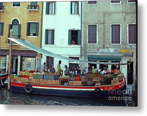 Old World Metal Print featuring the photograph The Boat Market, Farm Fresh Food, Venice, Italy. by Tom Wurl