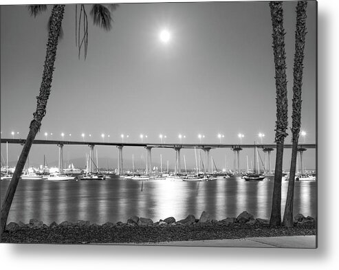 Coronado Bridge Metal Print featuring the photograph Moonlight Shines In Coronado California by Joseph S Giacalone