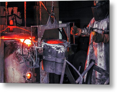 Metal Metal Print featuring the photograph The Bronze Pour at Shidoni by Mary Lee Dereske