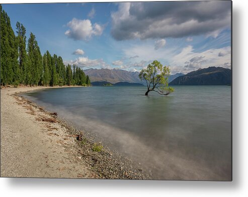 Beautiful Metal Print featuring the photograph The famous Wanaka tree at Lake Wanaka taken with a long exposure by Anges Van der Logt