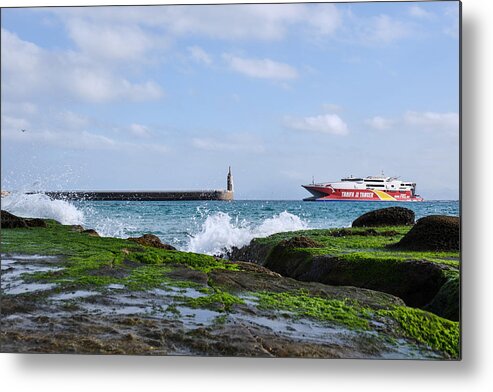 Tangier Metal Print featuring the photograph The fast ferry ship between Tarifa and Tanger Morocco by Finn Bjurvoll Hansen