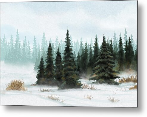 Winter Abstract Metal Print featuring the painting The Forest's Edge - Watercolor Landscape by Shawn Conn