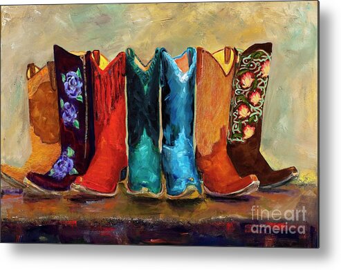Cowboy Boots Metal Print featuring the painting The Girls Are Back In Town by Frances Marino