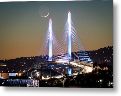 Moon Metal Print featuring the photograph Long Beach International Bridge I by David Kleeman