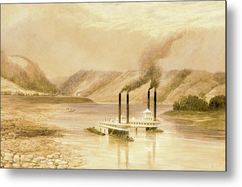 River Boats Metal Print featuring the painting The Ohio River near Wheeling, West Virginia by Lefevre James Cranstone