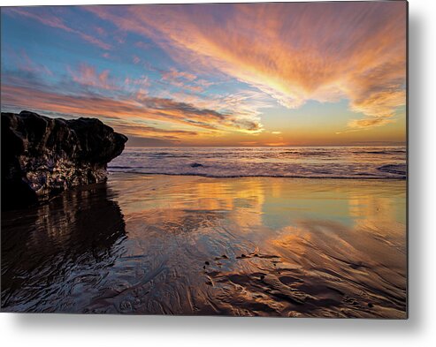 Beach Metal Print featuring the photograph The Rock at Sunset by Linda Villers