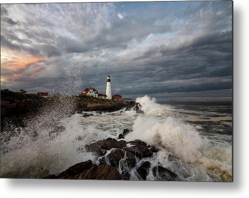 #portland#headlight#capeelizabeth#lighthouse#waves#oceanscenes#d Metal Print featuring the photograph The Waves of Dorian by Darylann Leonard Photography