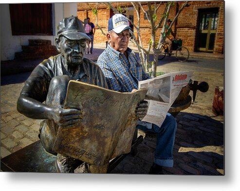 Plaza Del Carmen Metal Print featuring the photograph The work of art and its model by Micah Offman