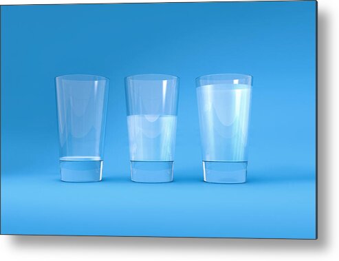 Empty Metal Print featuring the photograph Three glasses of water by Artpartner-images