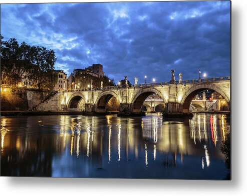 Ponte Santangelo Metal Print featuring the photograph Tiber River at sunset in Rome, Italy by Fabiano Di Paolo
