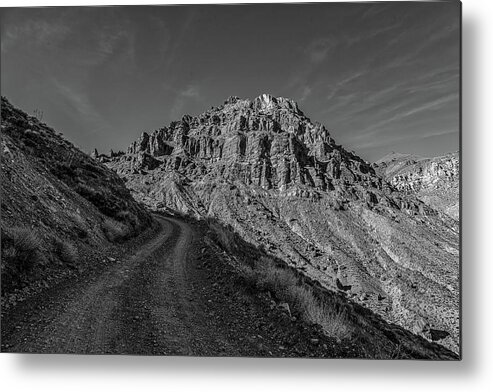 Death Valley Metal Print featuring the photograph Titus Canyon Trail - Black and White by Peter Tellone