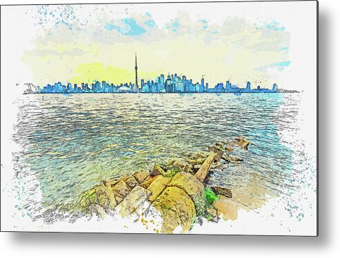 City Metal Print featuring the painting Toronto Skyline at Sunset, ca 2021 by Ahmet Asar, Asar Studios by Celestial Images