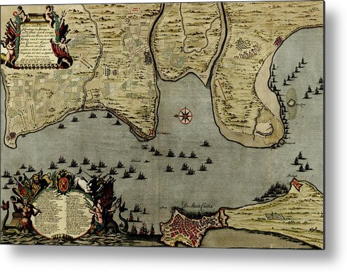 Maps Metal Print featuring the drawing Toulon France Harbor and Defenses 1700 by Anna Beeck