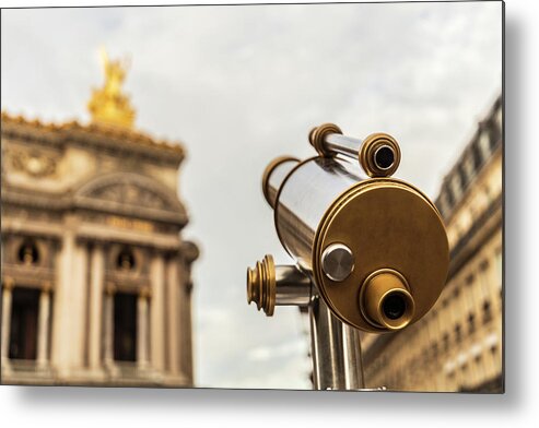 Antique Metal Print featuring the photograph Tourist telescope in Paris, France by Fabiano Di Paolo