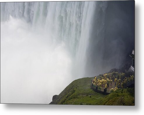 Spray Metal Print featuring the photograph Tourists at Niagara Falls. by Guy Vanderelst