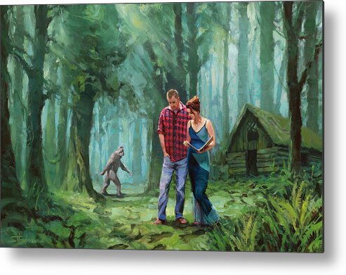 Bigfoot Metal Print featuring the painting Tracking Bigfoot by Steve Henderson