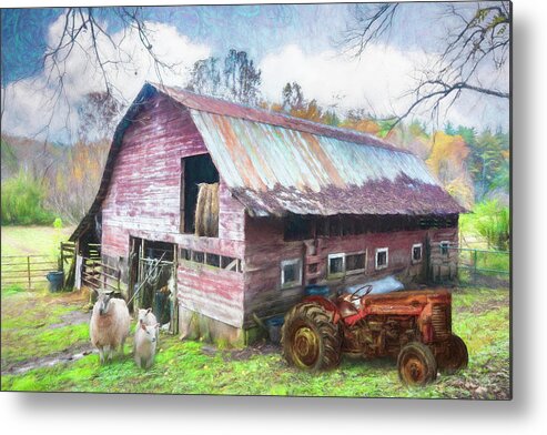 Barns Metal Print featuring the photograph Tractor at the Sheep Farm Painting by Debra and Dave Vanderlaan
