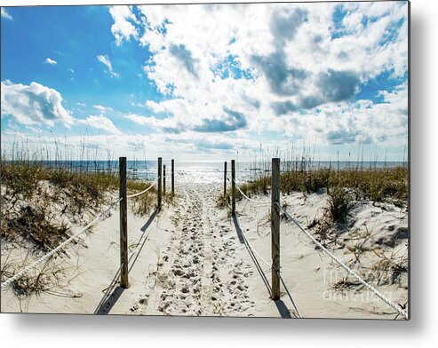 Footprints Metal Print featuring the photograph Trail of Footprints to the Beach by Beachtown Views