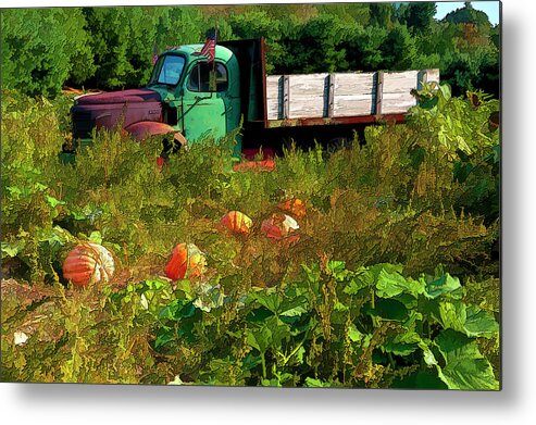 Truck Metal Print featuring the photograph Trail of Pumpkins by Cathy Kovarik