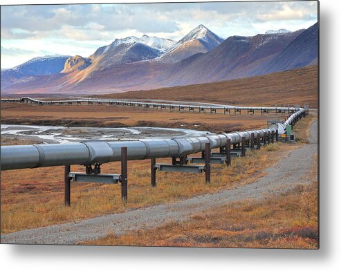 Two Lane Highway Metal Print featuring the photograph Trans-Alaska Pipeline and Dalton Highway by Rainer Grosskopf